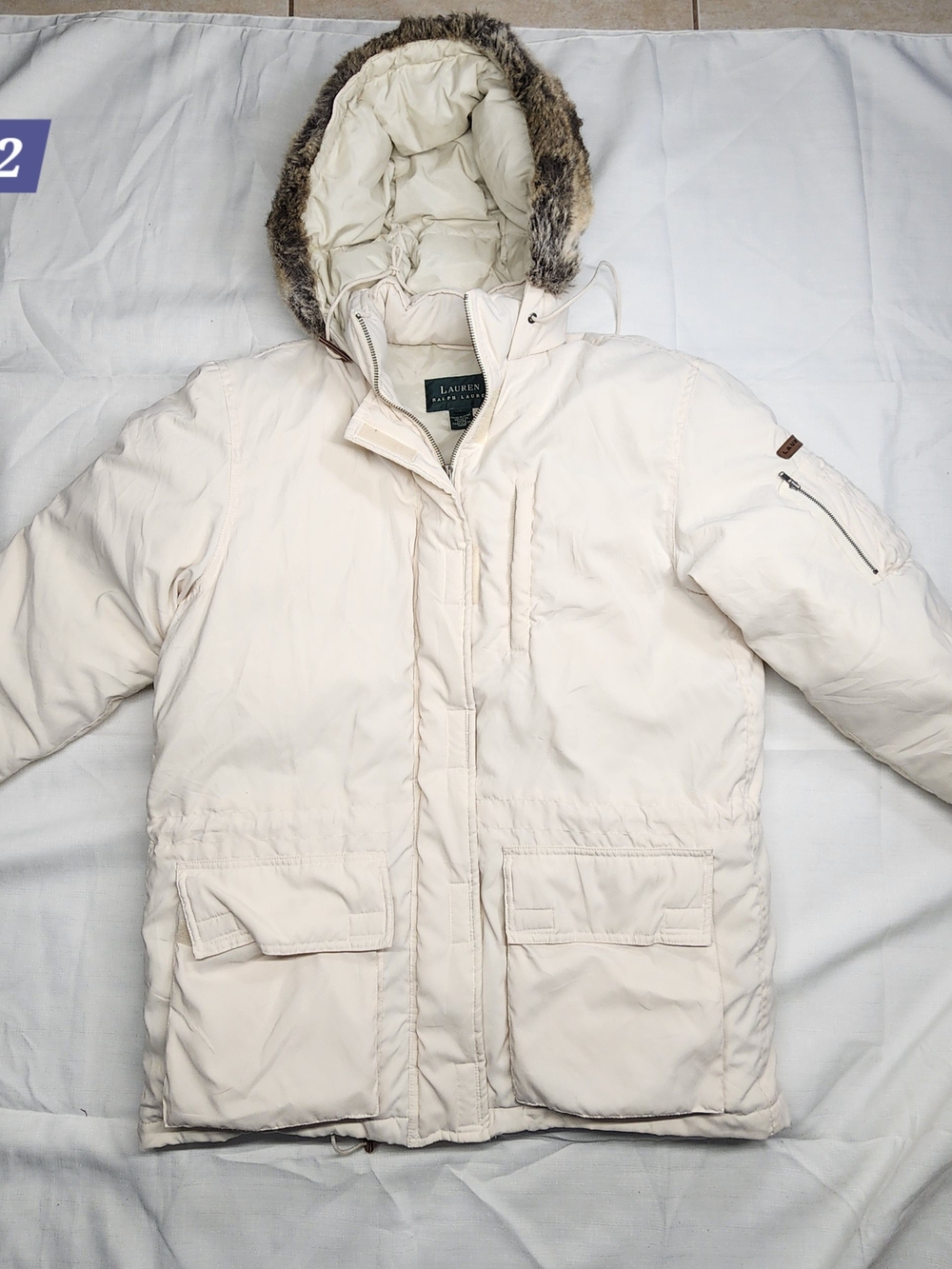Vintage 90s Ralph Lauren Down Parka - Cream (Size S)